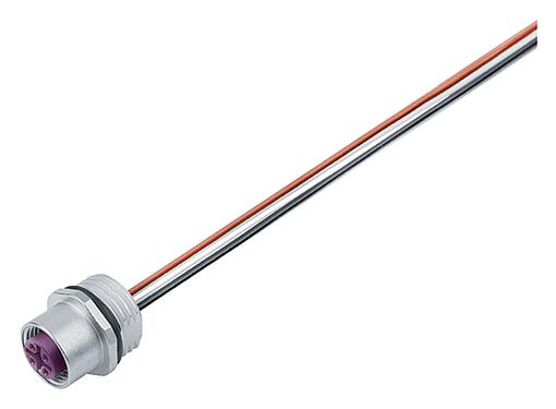 Illustration M12 Female panel mount connector, Contacts: 4, unshielded, single wires, IP68, UL 2238, M16x1.5, Front mounting