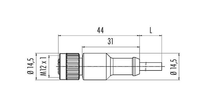 比例图 M12 直头孔头电缆连接器, 极数: 12, 非屏蔽, 预铸电缆, IP68/IP69K, UL 2238, PUR, 黑色, 12x0.25mm², 5m