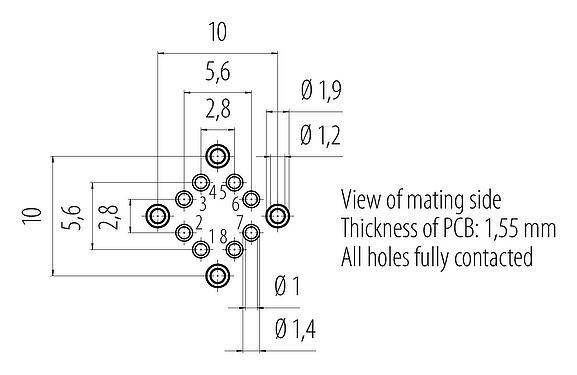 Conductor layout 99 3782 210 08 - M12 Female panel mount connector, Contacts: 8, shieldable, THT, IP67, UL