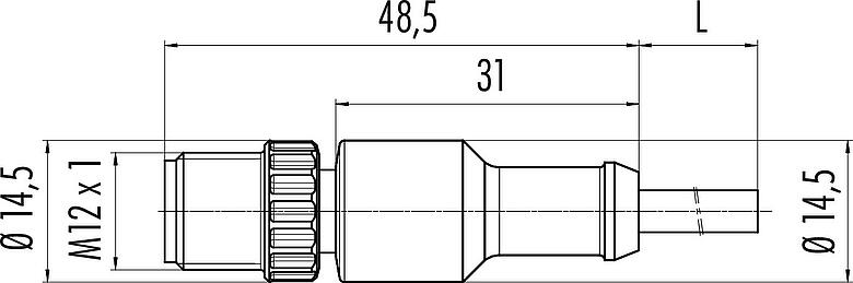 Scale drawing M12 Male cable connector, Contacts: 8, unshielded, moulded on the cable, IP68/IP69K, UL 2238, PUR, black, 8 x 0.25 mm², 5 m