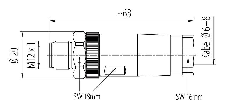 比例图 99 0629 80 04 - M12 直头针头电缆连接器, 极数: 4, 8.0-10.0mm, 非屏蔽, 螺钉接线, IP67, 不锈钢