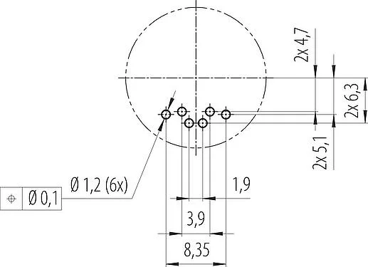Conductor layout B23 Male panel mount connector, Contacts: 9 (4+PE + 4), THT, IP65/IP67, Rear mounting, ENP: Power pin / Data socket