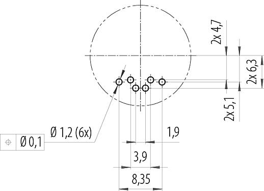 Conductor layout B23 Female panel mount connector, Contacts: 9 (4+PE + 4), THT, IP65/IP67, Rear mounting, ENP: Power pin / Data socket