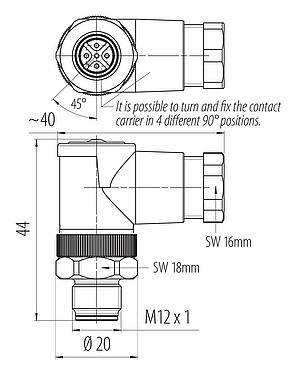 Scale drawing 99 0437 292 05 - M12 Male angled connector, Contacts: 5, 6.0-8.0 mm, unshielded, screw clamp, IP67, UL