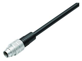 M9 Male cable connector, Contacts: 3, unshielded, moulded on the cable, IP67, PUR, black, 3 x 0.25 mm², 5 m