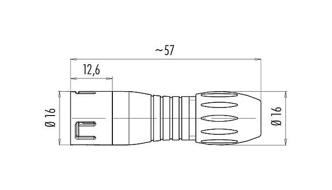 比例图 Snap-in 快插 直头针头电缆连接器, 极数: 5, 4.0-6.0mm, 非屏蔽, 焊接, IP67, UL 2238, VDE