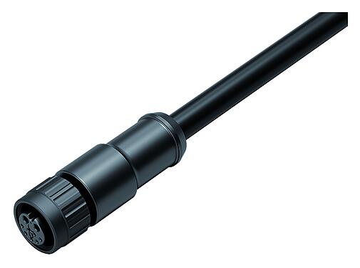 Illustration M12 Female cable connector, Contacts: 2+7, moulded on the cable, IP67, PUR, black, Power: 2 x 0.75 (AWG 18), Signal: 7 x 0.14 (AWG 26), 1.85 m