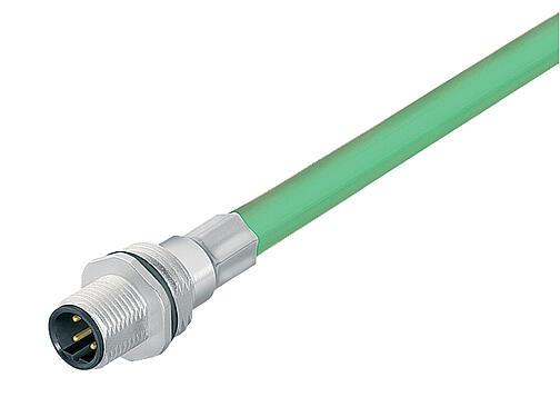 Illustration 70 3733 705 04 - M12 Male panel mount connector, Contacts: 4, shielded, with cable assembled, IP67, UL, M16x1.5, Profinet, PUR, green, 2 x 2 x AWG 22, 0.5 m