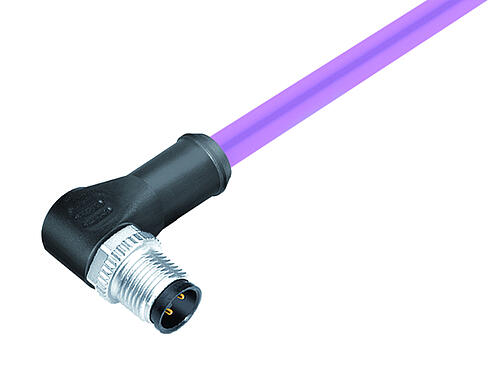 Illustration 77 2527 0000 50705-1000 - M12 Male angled connector, Contacts: 5, shielded, moulded on the cable, IP67, UL, CAN-Bus, PUR, violet, 1 x 2 x AWG 22 + 1 x 2 x AWG 24, 10 m