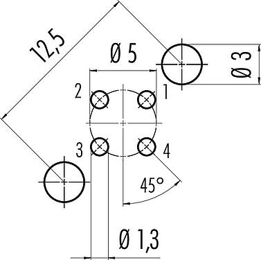 Conductor layout M12 Male panel mount connector, Contacts: 4, shieldable, THT, IP68, UL 2238, PG 9, Rear mounting, potted