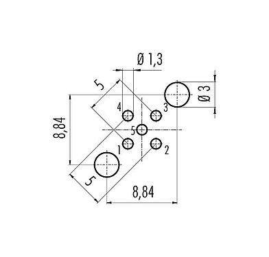 导体结构 M12 针头法兰座, 极数: 5, 可接屏蔽, THT, IP68, UL 2238, PG 9, 後壁安裝, 模压成型