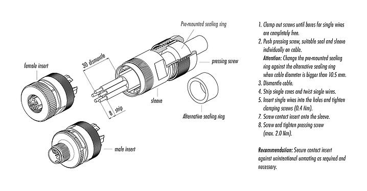 Assembly instructions 99 0699 37 05 - M12 Male cable connector, Contacts: 4+PE, 8.0-13.0 mm, unshielded, screw clamp, IP67, UL 2237 in preparation, with PE connection