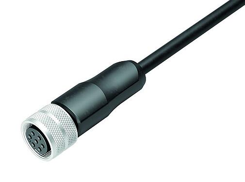插图 M16 直头孔头电缆连接器, 极数: 7 (07-a), 屏蔽, 预铸电缆, IP67, PUR, 黑色, 7x0.25mm², 2m