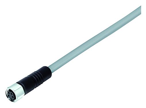 Illustration 77 3706 0000 20004-0500 - M8 Female cable connector, Contacts: 4, unshielded, moulded on the cable, IP67/IP69K, UL, PVC, grey, 4 x 0.34 mm², stainless steel, 5 m