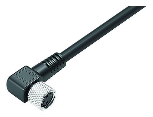 Illustration 77 3508 0000 50003-0200 - M8 Female angled connector, Contacts: 3, shielded, moulded on the cable, IP67, PUR, black, 3 x 0.34 mm², 2 m