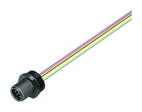 插图 76 4331 0011 00008-0200 - M12 针头法兰座, 极数: 8, 非屏蔽, 带导线, IP67, UL 2238, M16x1.5, 板前安装