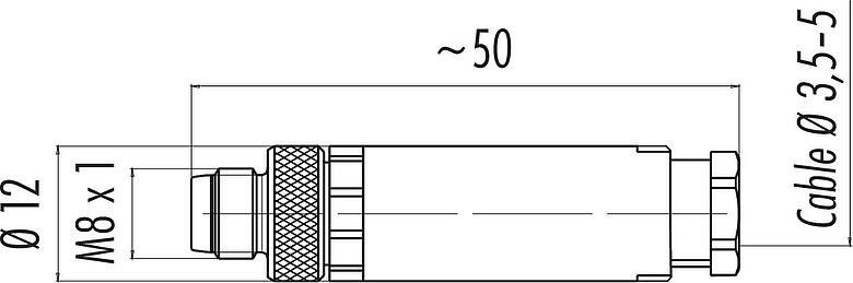 比例图 M8 直头针头电缆连接器, 极数: 4, 3.5-5.0mm, 非屏蔽, 螺钉接线, IP67, UL 2238