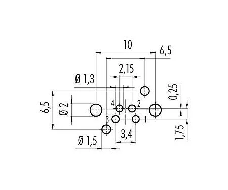 Conductor layout M8 Female angled panel mount connector, Contacts: 4, unshielded, THR, IP67, UL 2238