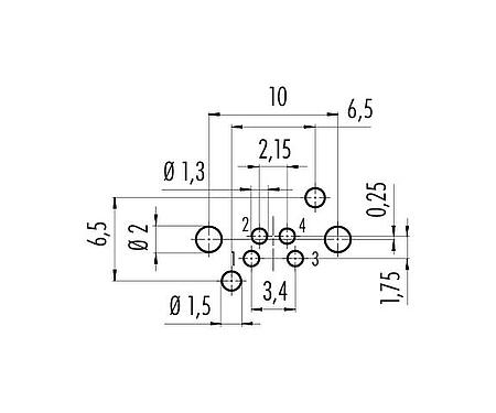 Conductor layout 99 3391 282 04 - M8 Male angled panel mount connector, Contacts: 4, unshielded, THR, IP67, UL, Front mounting