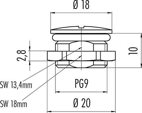Scale drawing Blind plug / Dummy plug, IP67, alternatively with surface as anti-twist protection