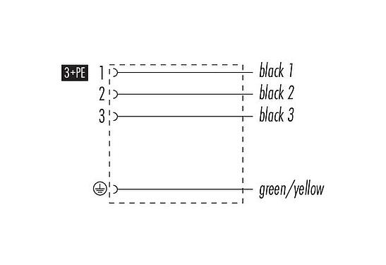 电缆设计 电磁阀插座, 极数: 3+PE, 非屏蔽, 预铸电缆, IP67, PUR, 黑色, 3m