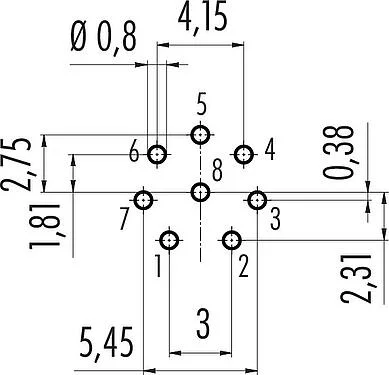 导体结构 M12 针头法兰座, 极数: 8, 非屏蔽, THT, IP68, UL 2238, M16x1.5, 板前安装