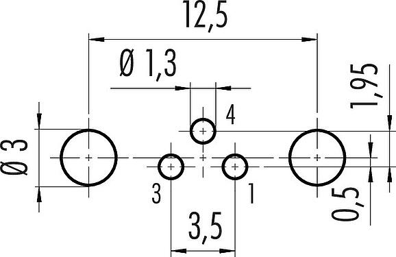 导体结构 M8 孔头法兰座, 极数: 3, 可接屏蔽, THT, IP67, UL 2238, M10x0.75, 後壁安裝, 模压成型