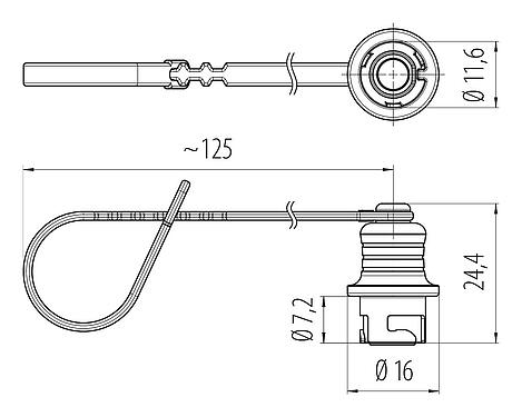 Масштабный чертеж 08 0375 000 000 - Защитный колпачок Bayonet NCC для кабельного разъема; Серия 670