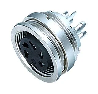 M16 Female panel mount connector, Contacts: 3 (03-a), unshielded, solder, IP40, M18x0,75, Front mounting