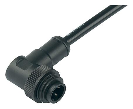 Illustration RD24 Male angled connector, Contacts: 6+PE, unshielded, moulded on the cable, IP67, PVC, black, 7 x 0.75 mm², 2 m