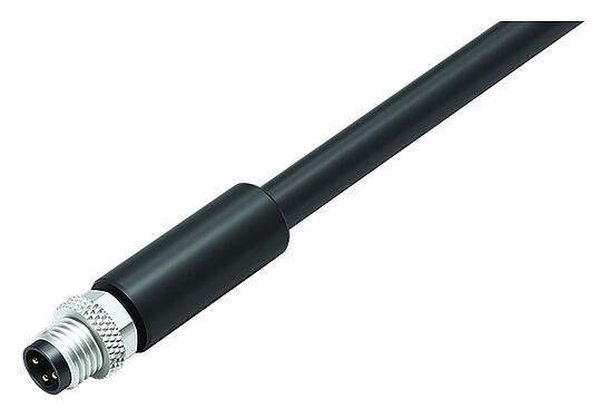 Illustration 77 3505 0000 50704-0200 - M8 Male cable connector, Contacts: 4, shielded, moulded on the cable, IP67, PUR, black, 4 x 0.34 mm², 2 m