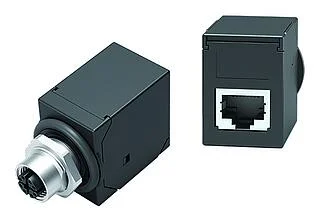 M12 Lead-through for control cabinet, female connector - RJ45 straight, Contacts: 8, shielded, pluggable, IP67, UL, Rear mounting