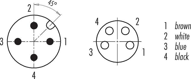 Contact arrangement (Plug-in side) M12/M8 Male cable connector - female cable connector, Contacts: 4, unshielded, moulded on the cable, IP67/IP69K, UL 2238, PUR, black, 4 x 0.34 mm², 2 m