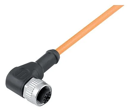 Illustration 77 3434 0000 80004-0500 - M12 Female angled connector, Contacts: 4, unshielded, moulded on the cable, IP69K, UL, PUR, orange, 4 x 0.34 mm², for welding applications, 5 m