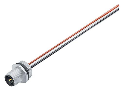 插图 M12 针头法兰座, 极数: 4, 非屏蔽, 带导线, IP68, UL 2238, M16x1.5, 板前安装