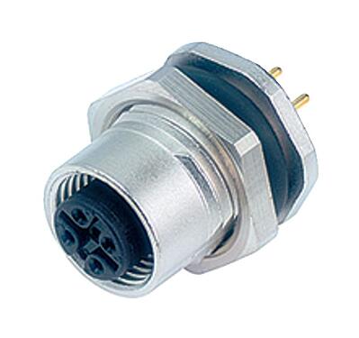 Illustration M12 Female panel mount connector, Contacts: 5, unshielded, THT, IP68, UL 2238, PG 9, Rear mounting, stainless steel, potted