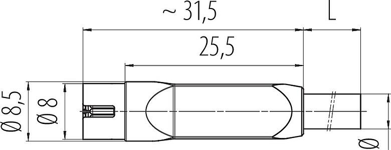 比例图 Snap-in 快插 直头针头电缆连接器, 极数: 5, 非屏蔽, 预铸电缆, IP40, PVC, 黑色, 5x0.25mm², 5m