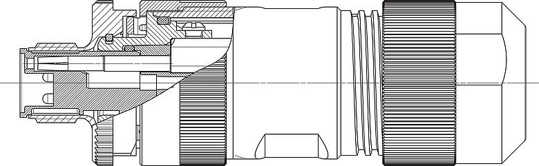 比例图 M12 直头针头电缆连接器, 极数: 4+PE, 8.0-13.0mm, 非屏蔽, 螺钉接线, IP67, UL 2237正在准备中, 带PE接口