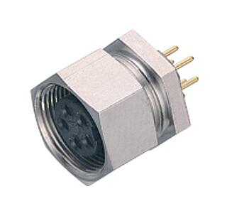 M9 Female panel mount connector, Contacts: 2, unshielded, THT, IP40, M9x0,5, Front mounting
