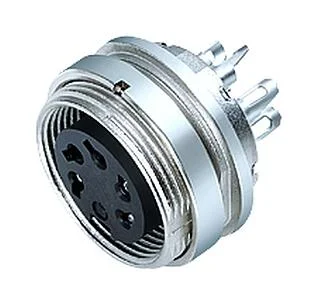 M16 Female panel mount connector, Contacts: 3 (03-a), unshielded, solder, IP40, M18x0,75, Rear mounting