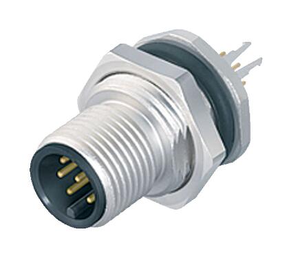 Illustration M12 Male panel mount connector, Contacts: 5, shieldable, THT, IP68, UL 2238, PG 9, Rear mounting, potted