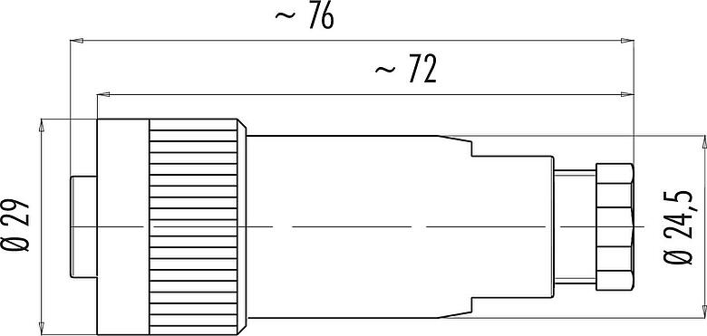 Scale drawing RD24 Female cable connector, Contacts: 6+PE, 6.0-8.0 mm, unshielded, screw clamp, IP67, UL, ESTI+, VDE, PG 9