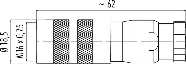 Scale drawing M16 Female cable connector, Contacts: 5 (05-a), 6.0-8.0 mm, shieldable, solder, IP67, UL 2238