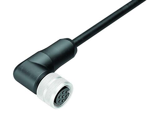 Illustration M16 Female angled connector, Contacts: 7 (07-a), shielded, moulded on the cable, IP67, PUR, black, 7 x 0.25 mm², 5 m