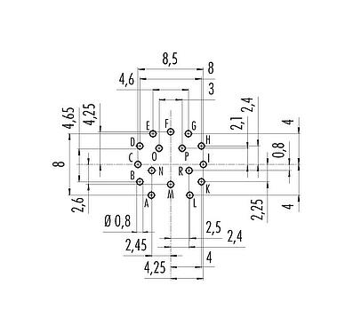 Conductor layout M16 Male panel mount connector, Contacts: 16, unshielded, THT, IP67, UL 2238, M18x0,75, Rear mounting