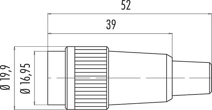 Scale drawing Bayonet Female cable connector, Contacts: 19, 6.0-8.0 mm, unshielded, solder, IP40