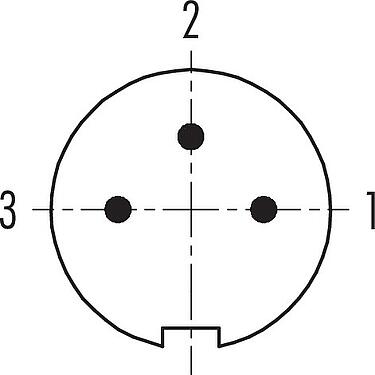 联系安排 (外掛程式側) M9 针头法兰座, 极数: 3, 可接屏蔽, THT, IP67, M12x0.5, 後壁安裝, 模压成型
