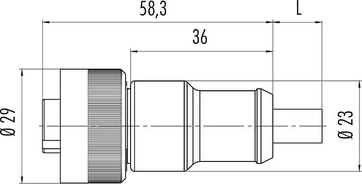 Scale drawing RD24 Female cable connector, Contacts: 3+PE, unshielded, moulded on the cable, IP67, PVC, black, 4 x 1.50 mm², 2 m