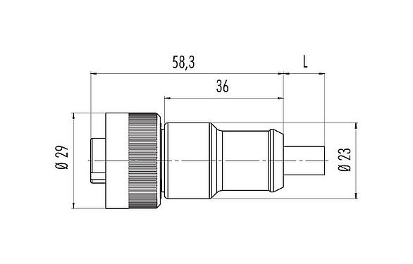 Scale drawing RD24 Female cable connector, Contacts: 3+PE, unshielded, moulded on the cable, IP67, PVC, black, 4 x 1.50 mm², 2 m