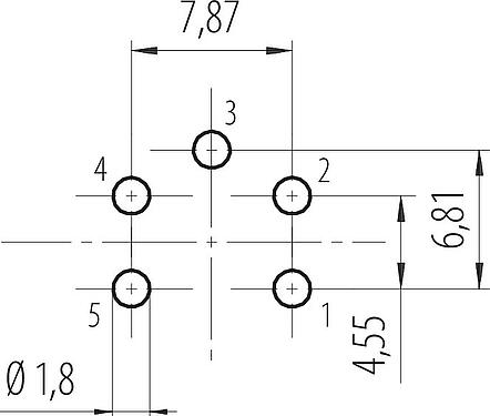 导体结构 7/8" 孔头法兰座, 极数: 4+PE, 非屏蔽, THT, IP68, UL 2238, VDE, 後壁安裝, 模压成型